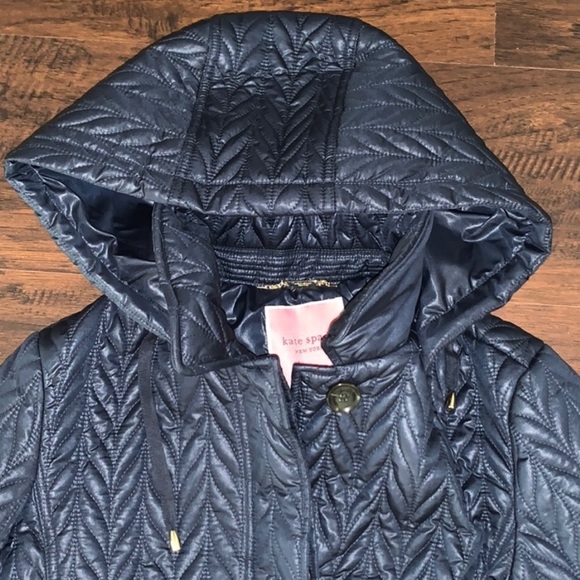 Kate Spade Quilted Herringbone Jacket Navy Blue - Picture 7 of 11